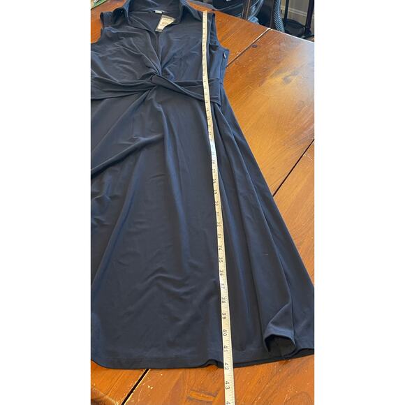 NWT Tommy Hilfiger Dress Sz 6 Collared TwistFront Midi Formal Black Navy Stretch - Picture 9 of 9
